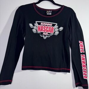NASCAR Racing Crop Top Long Sleeve Black Graphic Tee Women’s M
